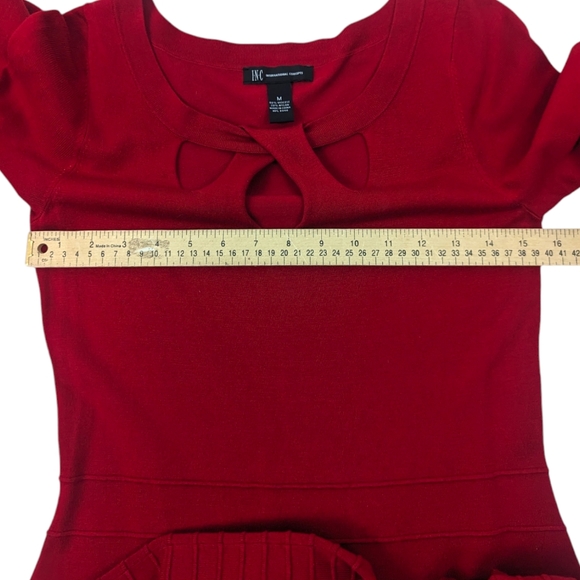 INC Macys Stretch Knit Fit & Flare Dress NEW Womens Medium Red Long Sleeve - Picture 10 of 10